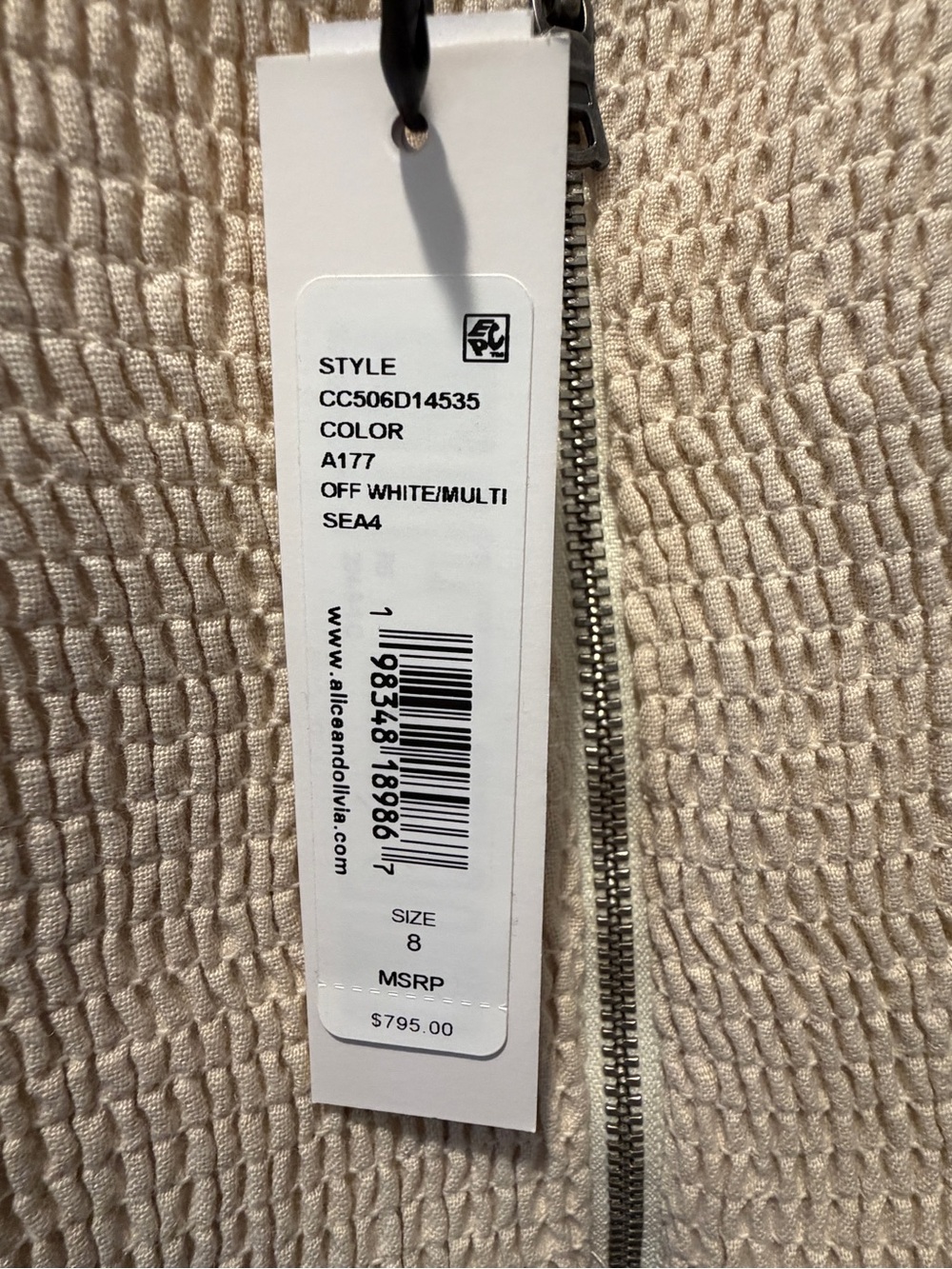 NWT Alice + Olivia Off-White Textured Midi Dress with Floral Multi Accents - Picture 3 of 6
